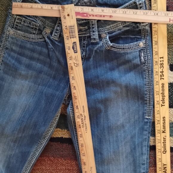 Silver Jeans 17" Suki Surplus Embroidered Flap Pockets 26/29 Women's Denim Jean - Picture 7 of 16